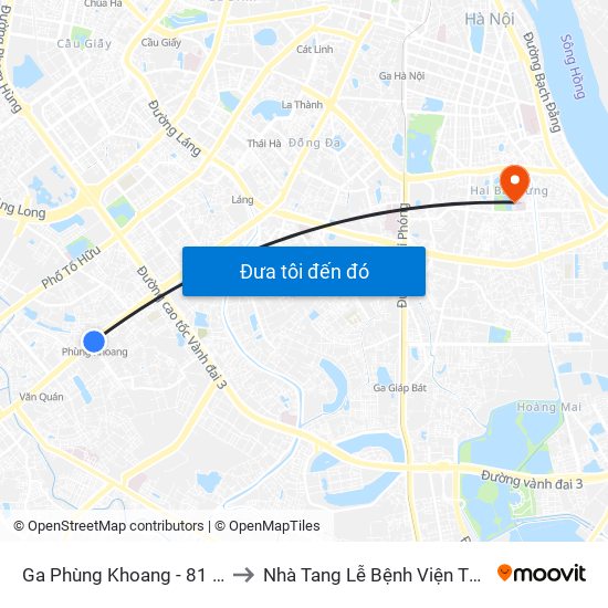 Ga Phùng Khoang - 81 Trần Phú to Nhà Tang Lễ Bệnh Viện Thanh Nhàn map