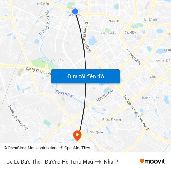 Ga Lê Đức Thọ - Đường Hồ Tùng Mậu to Nhà P map