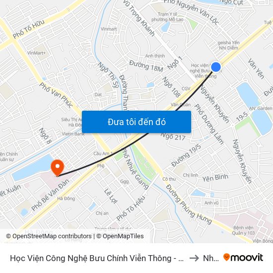 Học Viện Công Nghệ Bưu Chính Viễn Thông - Trần Phú (Hà Đông) to Nhà P map