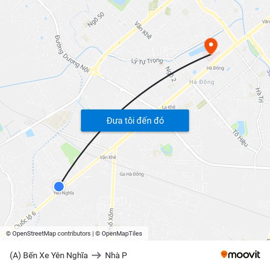 (A) Bến Xe Yên Nghĩa to Nhà P map