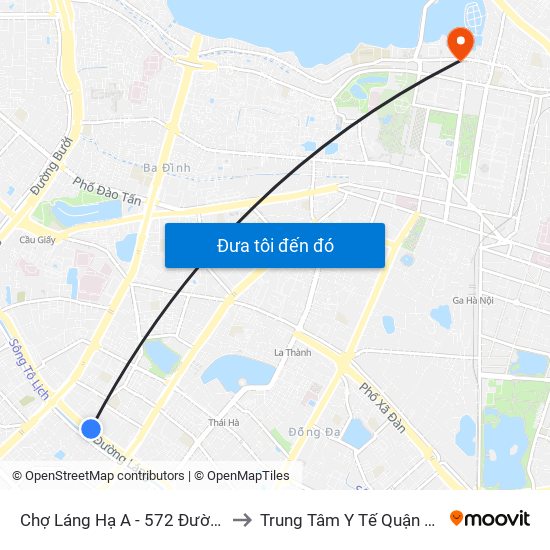 Chợ Láng Hạ A - 572 Đường Láng to Trung Tâm Y Tế Quận Ba Đình map