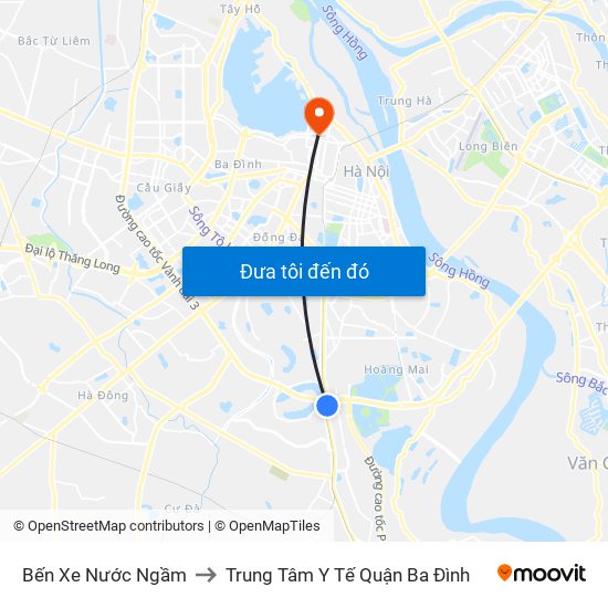 Bến Xe Nước Ngầm to Trung Tâm Y Tế Quận Ba Đình map