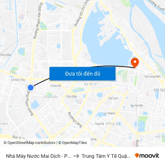 Nhà Máy Nước Mai Dịch - Phạm Hùng to Trung Tâm Y Tế Quận Ba Đình map