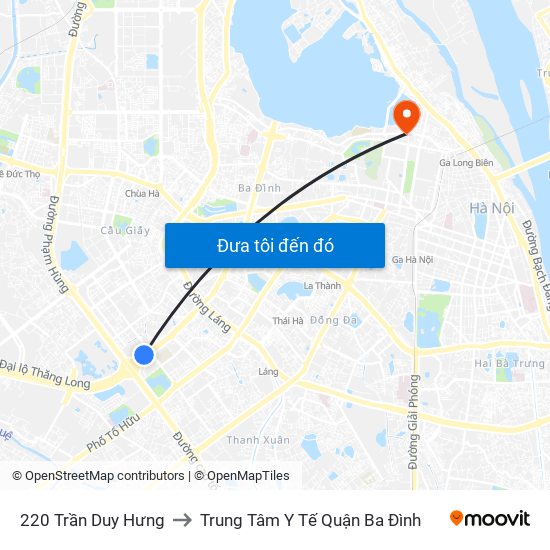 220 Trần Duy Hưng to Trung Tâm Y Tế Quận Ba Đình map