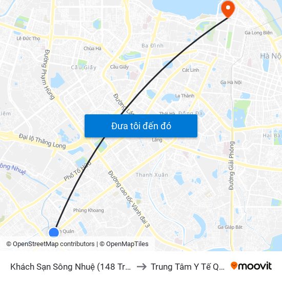 Khách Sạn Sông Nhuệ (148 Trần Phú- Hà Đông) to Trung Tâm Y Tế Quận Ba Đình map