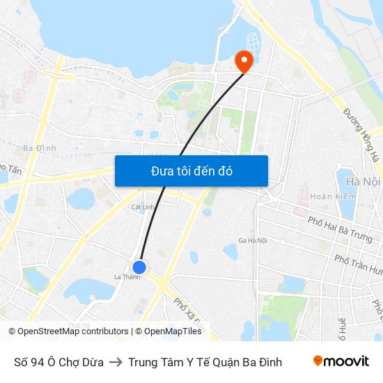 Số 94 Ô Chợ Dừa to Trung Tâm Y Tế Quận Ba Đình map