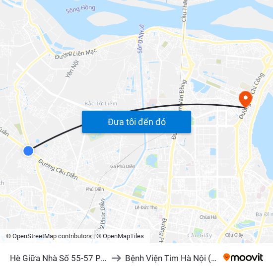 Hè Giữa Nhà Số 55-57 Phố Nhổn to Bệnh Viện Tim Hà Nội (Cơ Sở 2) map