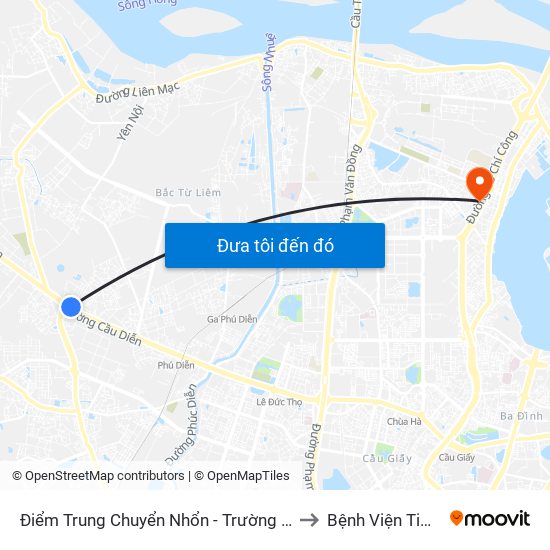 Điểm Trung Chuyển Nhổn - Trường Đại Học Công Nghiệp Hà Nội - Đường 32 to Bệnh Viện Tim Hà Nội (Cơ Sở 2) map