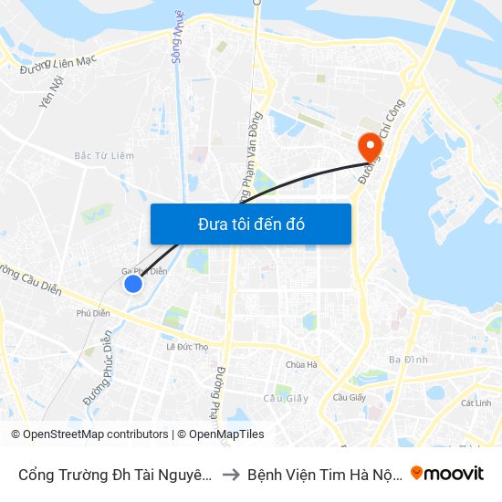 Cổng Trường Đh Tài Nguyên Môi Trường to Bệnh Viện Tim Hà Nội (Cơ Sở 2) map