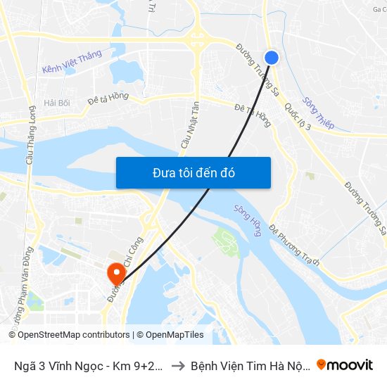 Ngã 3 Vĩnh Ngọc - Km 9+230 Quốc Lộ 3 to Bệnh Viện Tim Hà Nội (Cơ Sở 2) map