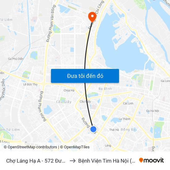 Chợ Láng Hạ A - 572 Đường Láng to Bệnh Viện Tim Hà Nội (Cơ Sở 2) map