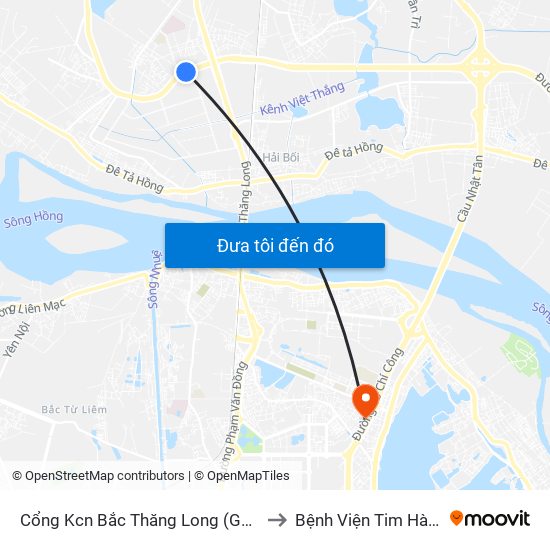 Cổng Kcn Bắc Thăng Long (Gần Cầu Vượt Bộ Hành) to Bệnh Viện Tim Hà Nội (Cơ Sở 2) map