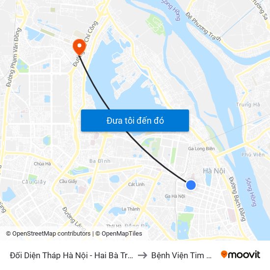 Đối Diện Tháp Hà Nội - Hai Bà Trưng (Cạnh 56 Hai Bà Trưng) to Bệnh Viện Tim Hà Nội (Cơ Sở 2) map