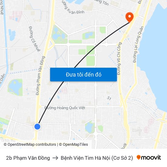 2b Phạm Văn Đồng to Bệnh Viện Tim Hà Nội (Cơ Sở 2) map