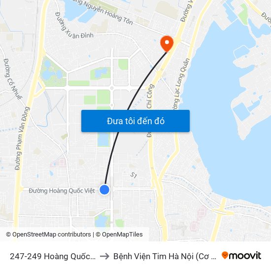 247-249 Hoàng Quốc Việt to Bệnh Viện Tim Hà Nội (Cơ Sở 2) map