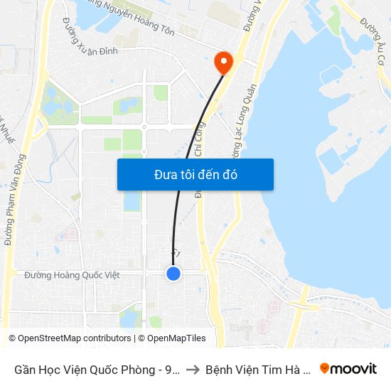 Gần Học Viện Quốc Phòng - 91 Hoàng Quốc Việt to Bệnh Viện Tim Hà Nội (Cơ Sở 2) map