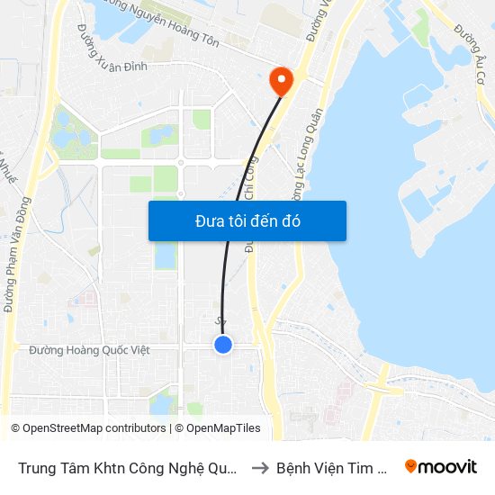 Trung Tâm Khtn Công Nghệ Quốc Gia - 18 Hoàng Quốc Việt to Bệnh Viện Tim Hà Nội (Cơ Sở 2) map