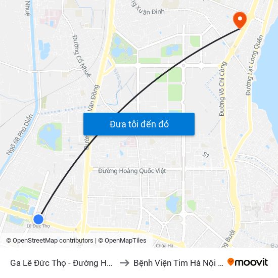 Ga Lê Đức Thọ - Đường Hồ Tùng Mậu to Bệnh Viện Tim Hà Nội (Cơ Sở 2) map