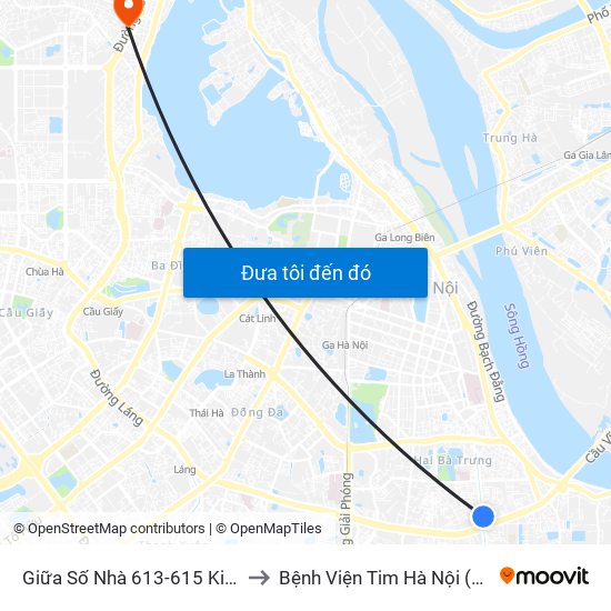 Giữa Số Nhà 613-615 Kim Ngưu to Bệnh Viện Tim Hà Nội (Cơ Sở 2) map