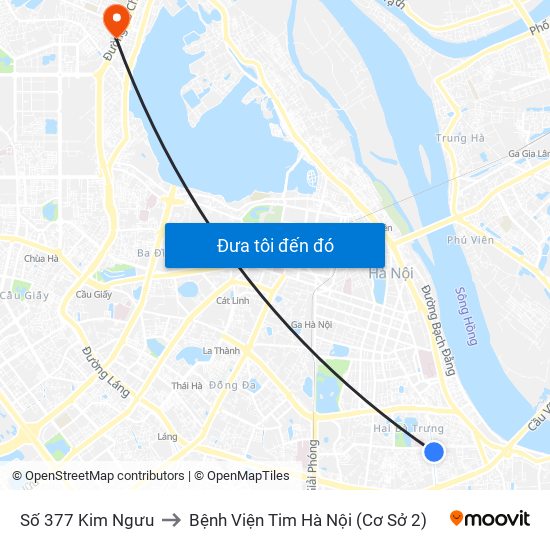 Số 377 Kim Ngưu to Bệnh Viện Tim Hà Nội (Cơ Sở 2) map