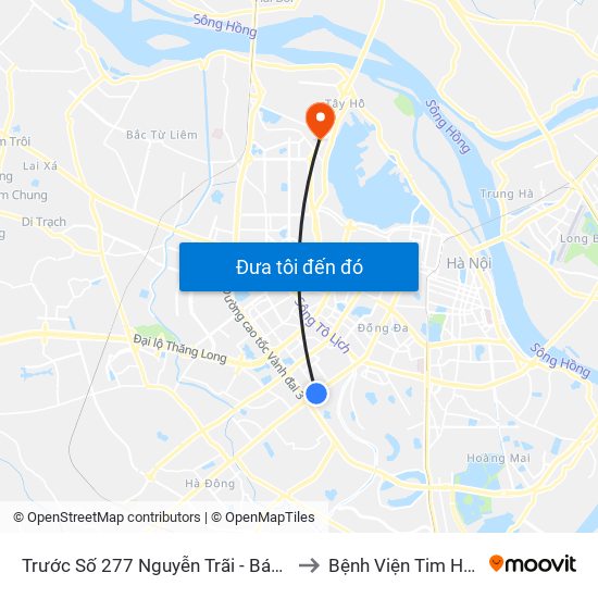 Trước Số 277 Nguyễn Trãi - Bách Hóa Giày Thượng Đình to Bệnh Viện Tim Hà Nội (Cơ Sở 2) map