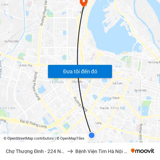 Chợ Thượng Đình - 224 Nguyễn Trãi to Bệnh Viện Tim Hà Nội (Cơ Sở 2) map