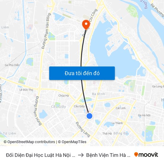 Đối Diện Đại Học Luật Hà Nội - Nguyễn Chí Thanh to Bệnh Viện Tim Hà Nội (Cơ Sở 2) map