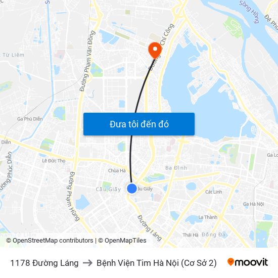 1178 Đường Láng to Bệnh Viện Tim Hà Nội (Cơ Sở 2) map