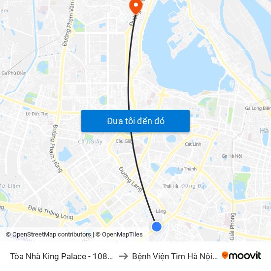 Tòa Nhà King Palace - 108 Nguyễn Trãi to Bệnh Viện Tim Hà Nội (Cơ Sở 2) map