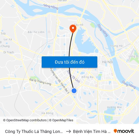 Công Ty Thuốc Lá Thăng Long - 235 Nguyễn Trãi to Bệnh Viện Tim Hà Nội (Cơ Sở 2) map
