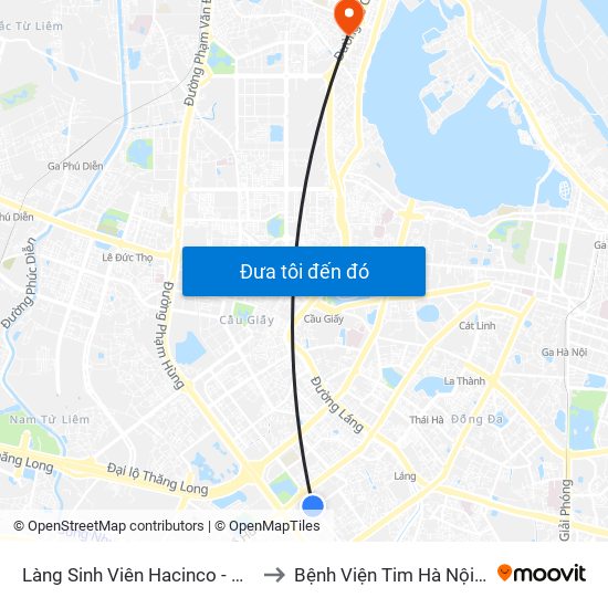 Làng Sinh Viên Hacinco - Nguyễn Tuân to Bệnh Viện Tim Hà Nội (Cơ Sở 2) map