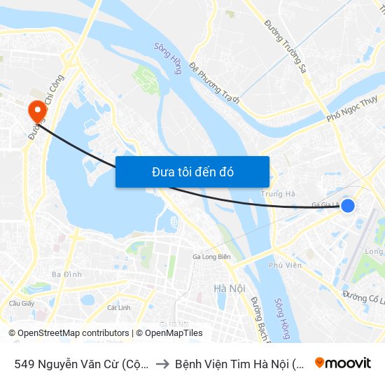 549 Nguyễn Văn Cừ (Cột Trước) to Bệnh Viện Tim Hà Nội (Cơ Sở 2) map