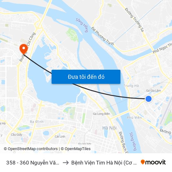 358 - 360 Nguyễn Văn Cừ to Bệnh Viện Tim Hà Nội (Cơ Sở 2) map