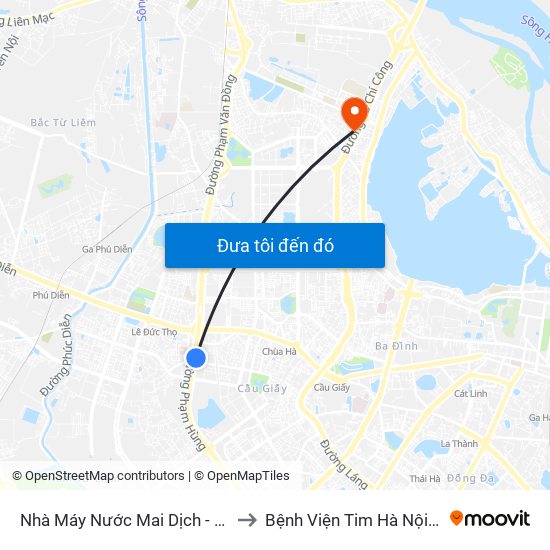 Nhà Máy Nước Mai Dịch - Phạm Hùng to Bệnh Viện Tim Hà Nội (Cơ Sở 2) map