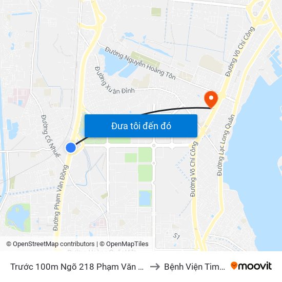 Trước 100m Ngõ 218 Phạm Văn Đồng (Đối Diện Công Viên Hòa Bình) to Bệnh Viện Tim Hà Nội (Cơ Sở 2) map
