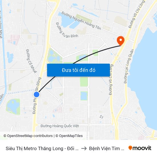 Siêu Thị Metro Thăng Long - Đối Diện Ngõ 599 Phạm Văn Đồng to Bệnh Viện Tim Hà Nội (Cơ Sở 2) map