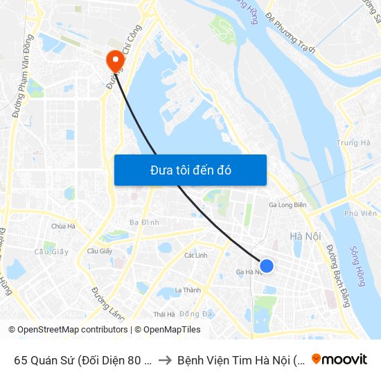 65 Quán Sứ (Đối Diện 80 Quán Sứ) to Bệnh Viện Tim Hà Nội (Cơ Sở 2) map