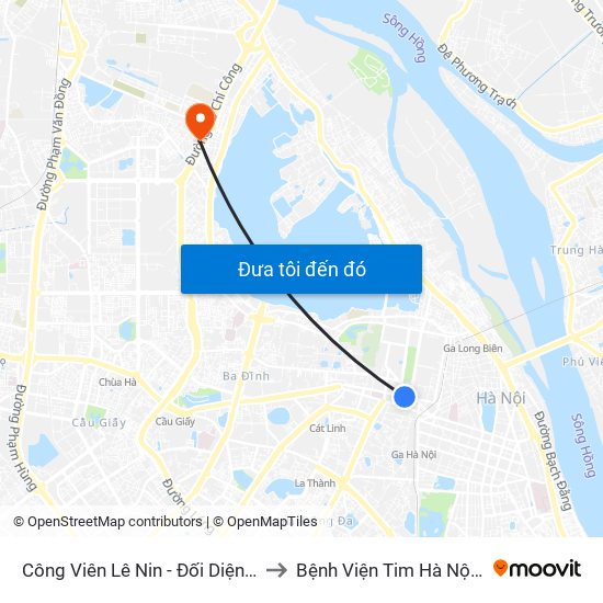 Công Viên Lê Nin - Đối Diện 35 Trần Phú to Bệnh Viện Tim Hà Nội (Cơ Sở 2) map