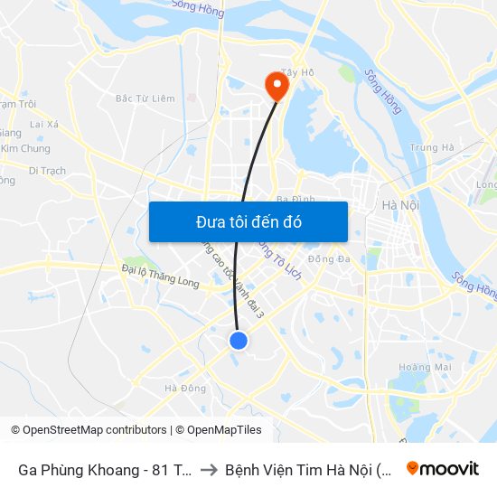 Ga Phùng Khoang - 81 Trần Phú to Bệnh Viện Tim Hà Nội (Cơ Sở 2) map