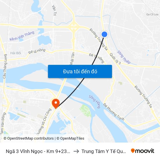 Ngã 3 Vĩnh Ngọc - Km 9+230 Quốc Lộ 3 to Trung Tâm Y Tế Quận Tây Hồ map