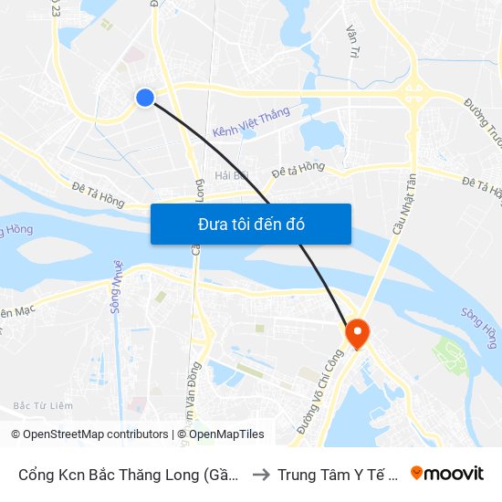 Cổng Kcn Bắc Thăng Long (Gần Cầu Vượt Bộ Hành) to Trung Tâm Y Tế Quận Tây Hồ map