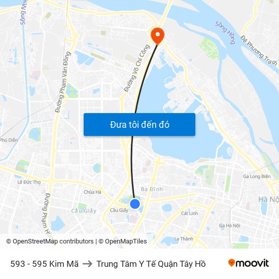 593 - 595 Kim Mã to Trung Tâm Y Tế Quận Tây Hồ map