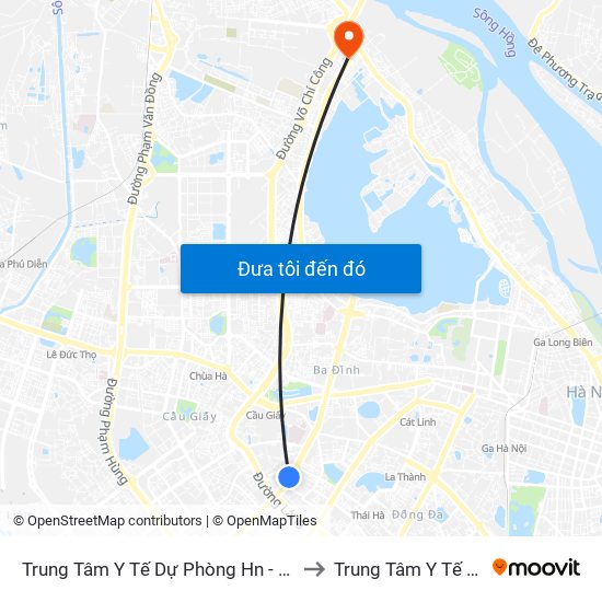 Trung Tâm Y Tế Dự Phòng Hn - 70 Nguyễn Chí Thanh to Trung Tâm Y Tế Quận Tây Hồ map