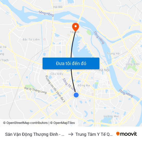 Sân Vận Động Thượng Đình - 129 Nguyễn Trãi to Trung Tâm Y Tế Quận Tây Hồ map