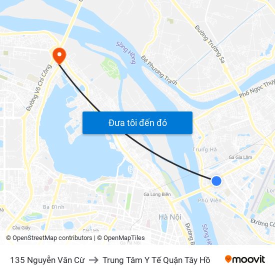 135 Nguyễn Văn Cừ to Trung Tâm Y Tế Quận Tây Hồ map