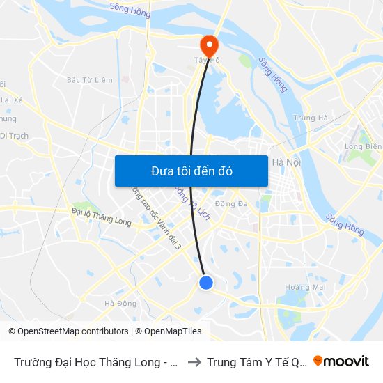 Trường Đại Học Thăng Long - Nghiêm Xuân Yêm to Trung Tâm Y Tế Quận Tây Hồ map