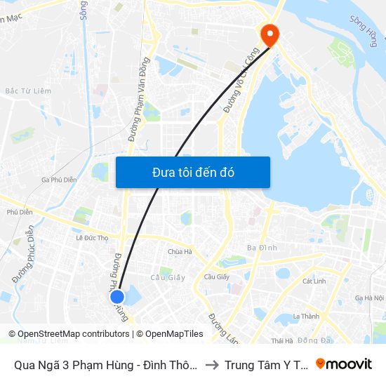 Qua Ngã 3 Phạm Hùng - Đình Thôn (Hướng Đi Phạm Văn Đồng) to Trung Tâm Y Tế Quận Tây Hồ map