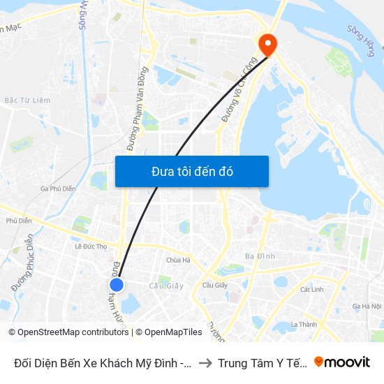 Đối Diện Bến Xe Khách Mỹ Đình - Phạm Hùng (Cột Trước) to Trung Tâm Y Tế Quận Tây Hồ map
