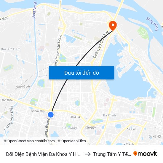 Nhà Máy Nước Mai Dịch - Phạm Hùng to Trung Tâm Y Tế Quận Tây Hồ map