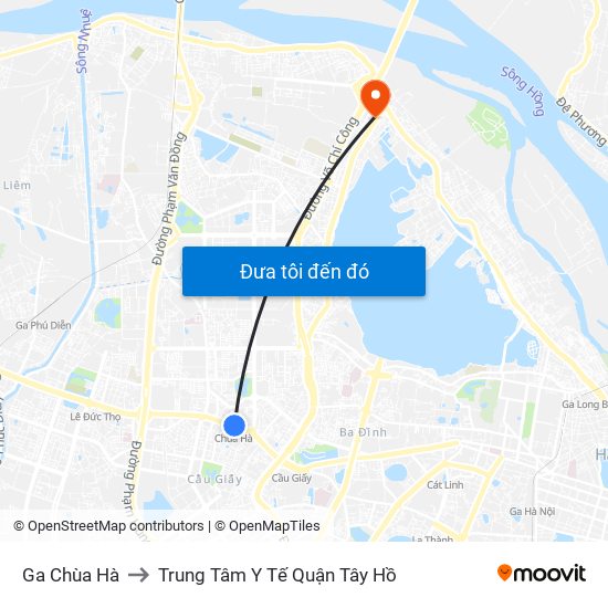 Ga Chùa Hà to Trung Tâm Y Tế Quận Tây Hồ map